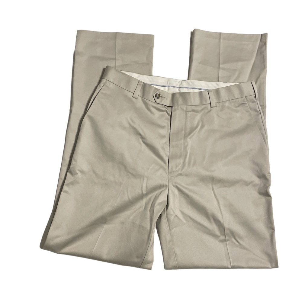 Roundtree & Yorke Inno Flex Waistband Classic Flat Front Stone Man Pants 34x34